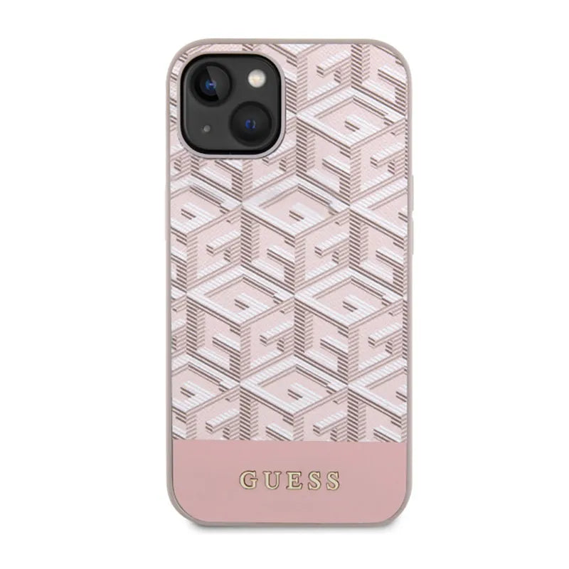 Guess GCube Stripes MagSafe – Dėklas iPhone 14 Plus (rožinis)