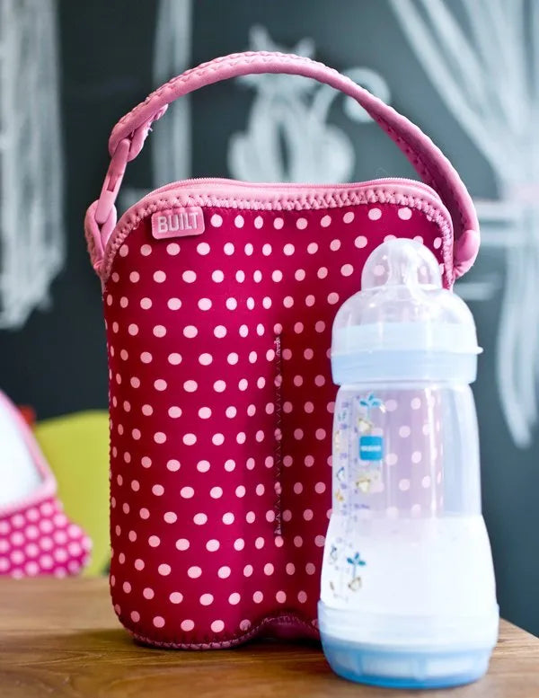 BUILT Bottle Buddy krepšys dviem buteliukams su laikikliu (Baby Pink Mini Dots)