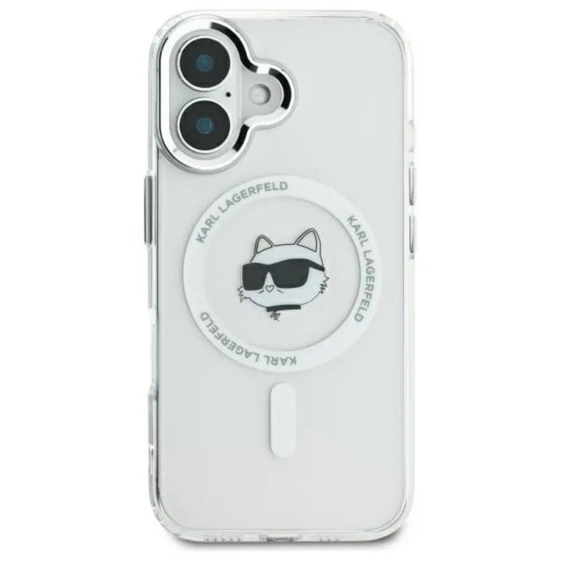 Karl Lagerfeld IML Metal Choupette Head MagSafe – dėklas iPhone 16 Plus (baltas)