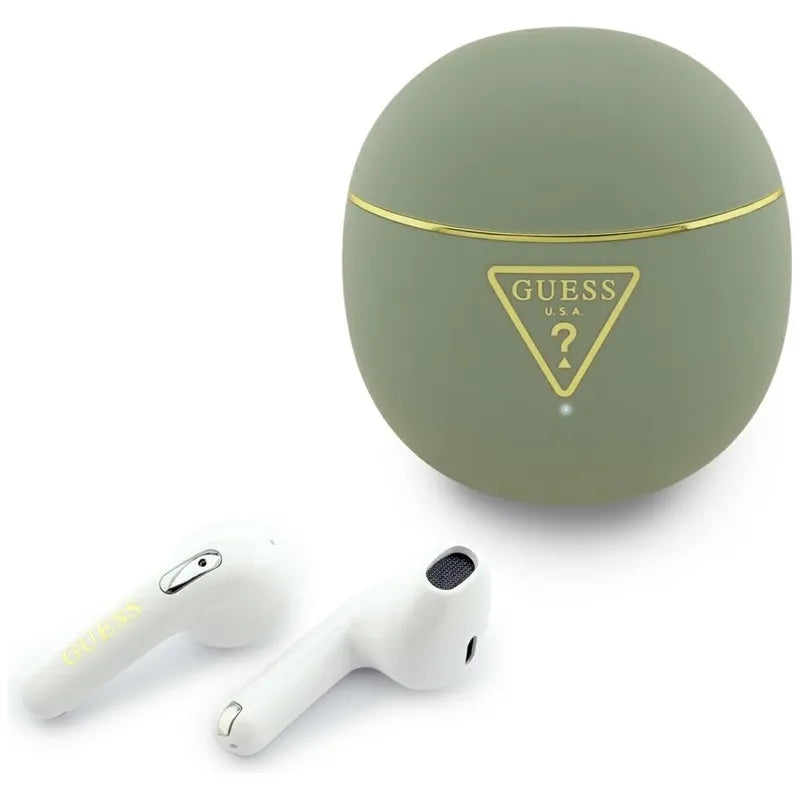 Guess Gold Line Triangle – TWS Bluetooth ausinės + įkrovimo dėklas (chaki)