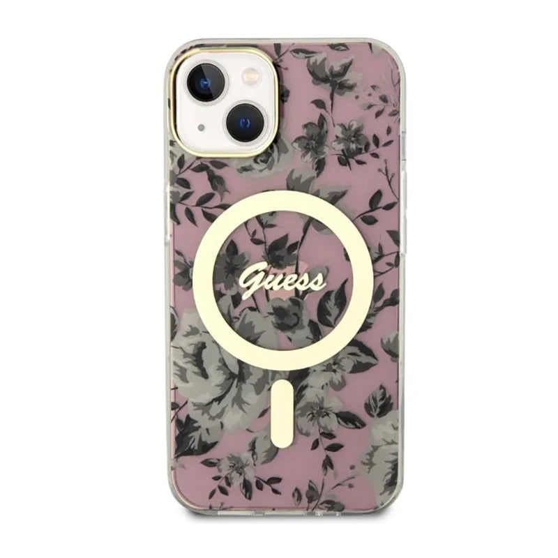 Guess Flower MagSafe – dėklas iPhone 14 Plus (rožinis)