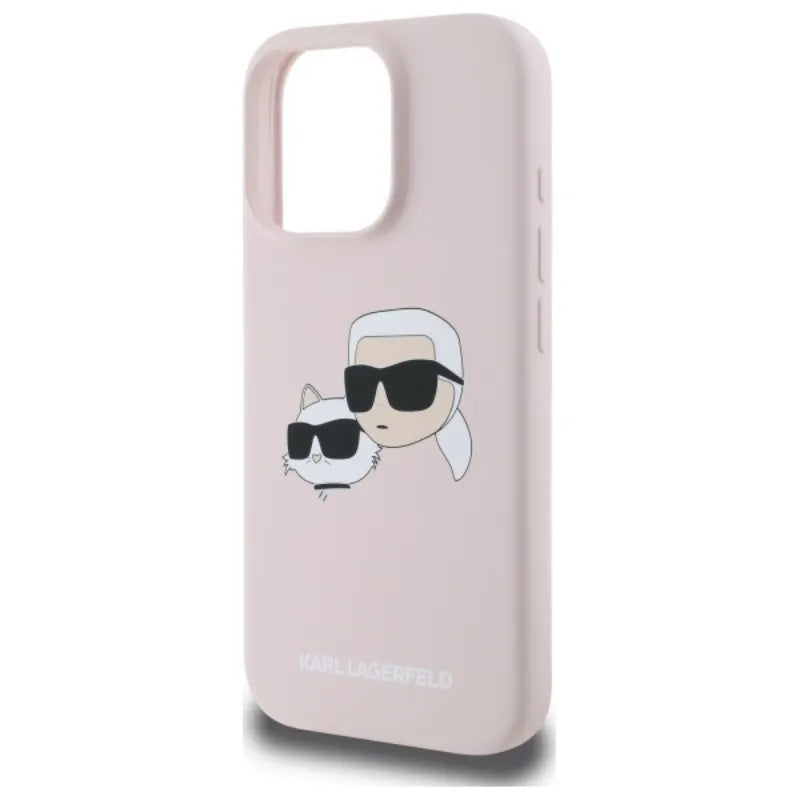 Karl Lagerfeld Silicone Double Heads Print MagSafe – Dėklas iPhone 16 Pro (rožinis)