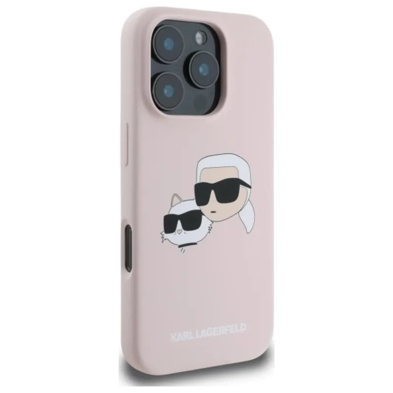 Karl Lagerfeld Silicone Double Heads Print MagSafe – Dėklas iPhone 16 Pro (rožinis)