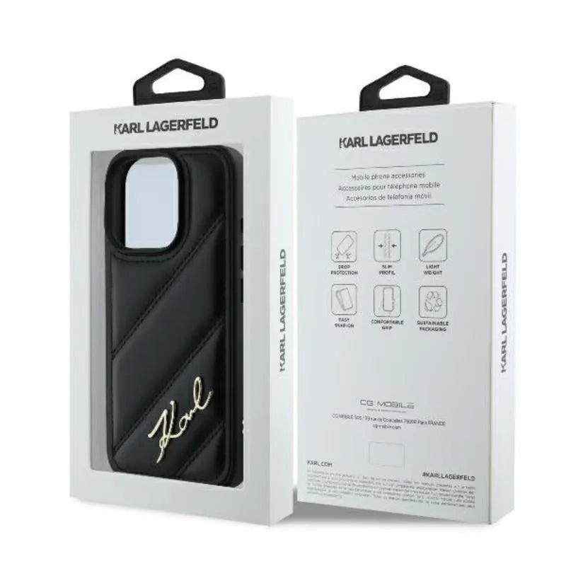 Karl Lagerfeld Quilted Signature – dėklas iPhone 16 Pro (juodas)