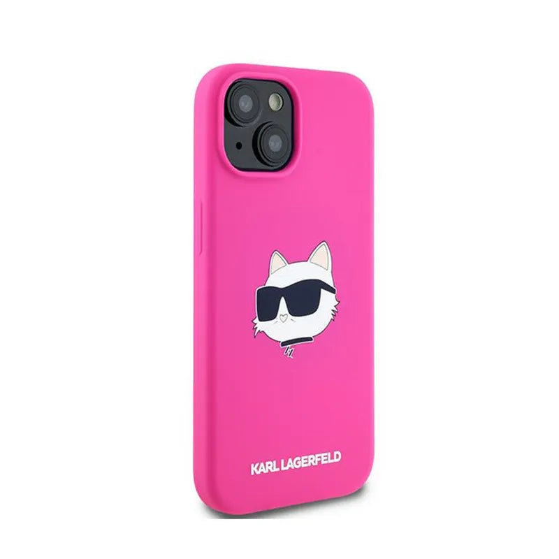Karl Lagerfeld Silicone Choupette Head MagSafe – dėklas iPhone 15 Plus / 14 Plus (rožinis)