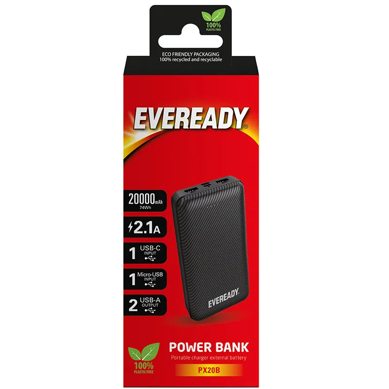 Eveready PX20B – Išorinė baterija (Powerbank) 20000 mAh 2x USB-A (Juoda)