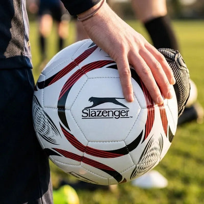 Slazenger – 32 plokščių treniruočių futbolo kamuolys, 5 dydis (baltas/raudonas)