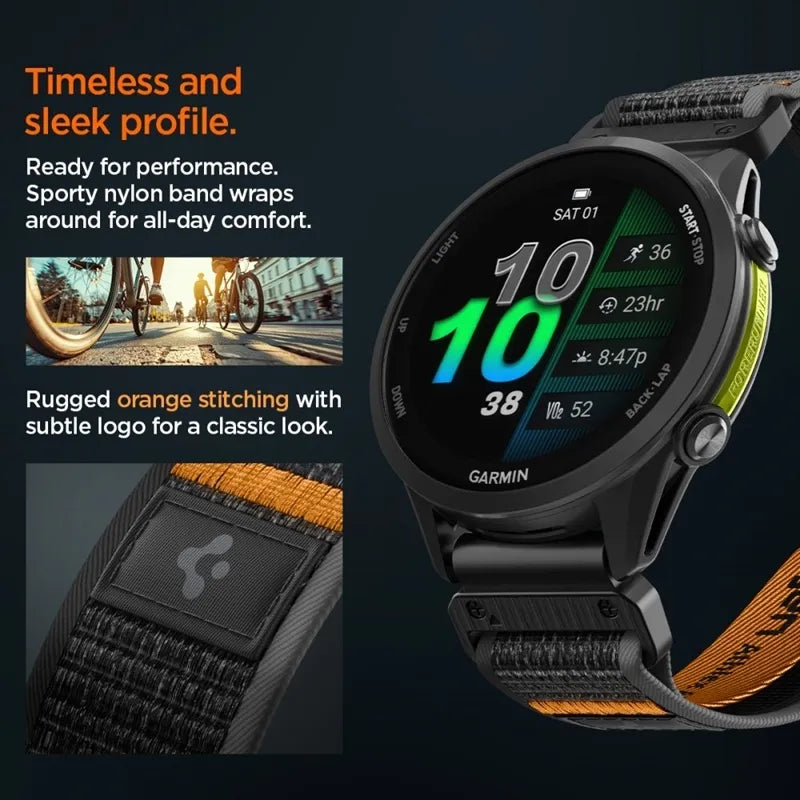 Spigen Athlex Air – „Garmin QuickFit“ dirželis 22 mm (Active Black / Orange)