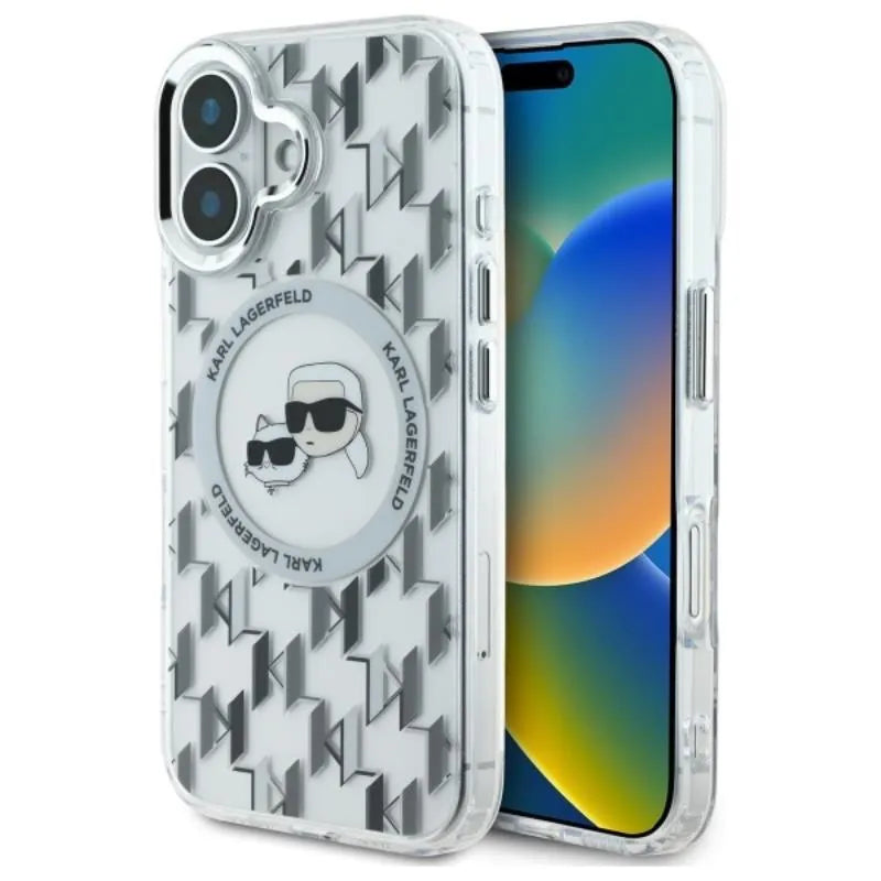 Karl Lagerfeld IML Monogram Karl & Choupette Head MagSafe – dėklas iPhone 16 (skaidrus)