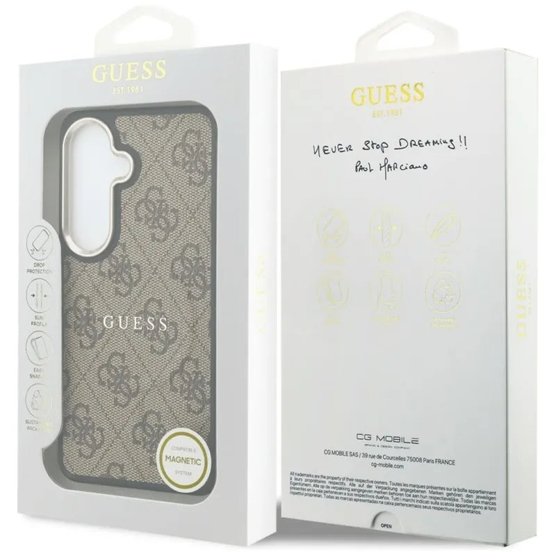 Guess 4G Embossed Ring MagSafe – Samsung Galaxy S26+ dėklas (rudas)