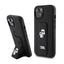 Karl Lagerfeld Gripstand Saffiano Karl & Choupette Pins – dėklas iPhone 15 Plus (juodas)