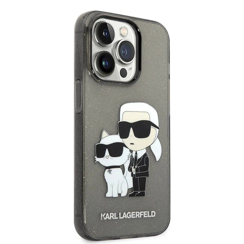 Karl Lagerfeld IML Glitter NFT Karl & Choupette – dėklas, skirtas iPhone 14 Pro (juodas)