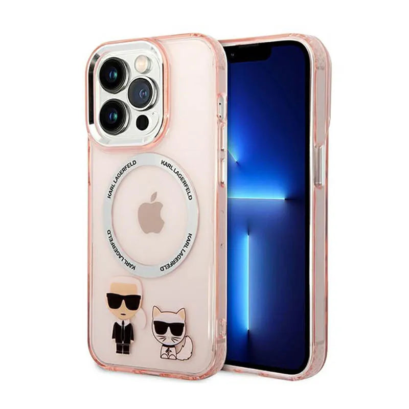 Karl Lagerfeld Karl&Choupette Aluminium MagSafe – dėklas iPhone 14 Pro Max (rožinis)
