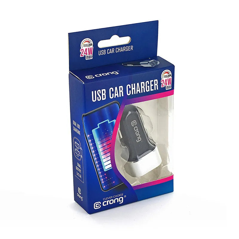 Crong automobilinis įkroviklis 24W – Automobilinis įkroviklis 2xUSB 2.4A (aliuminis)