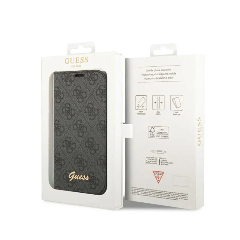 Guess 4G Metal Camera Outline knygos tipo dėklas – dėklas iPhone 14 Pro (juodas)