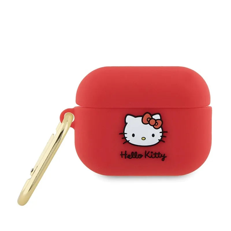 Hello Kitty silikoninis 3D kačiuko galvos formos dėklas, skirtas AirPods Pro 2 (fuksijos spalvos)