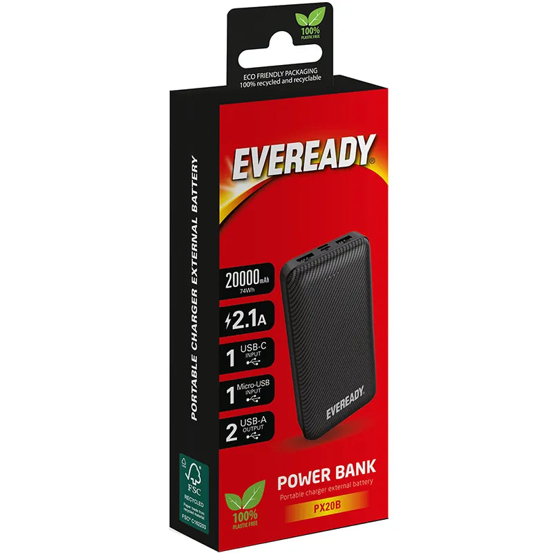 Eveready PX20B – Išorinė baterija (Powerbank) 20000 mAh 2x USB-A (Juoda)