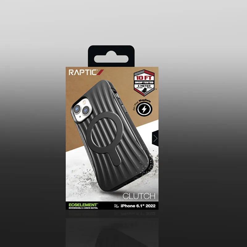 X-Doria Raptic Clutch MagSafe – Biologiškai skaidus dėklas, skirtas iPhone 14 (atsparus kritimui iš 3 m aukščio) (juodas)