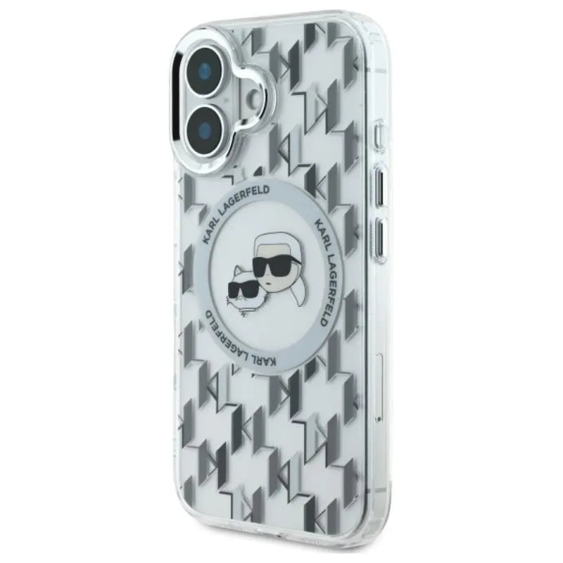 Karl Lagerfeld IML Monogram Karl & Choupette Head MagSafe – dėklas iPhone 16 (skaidrus)