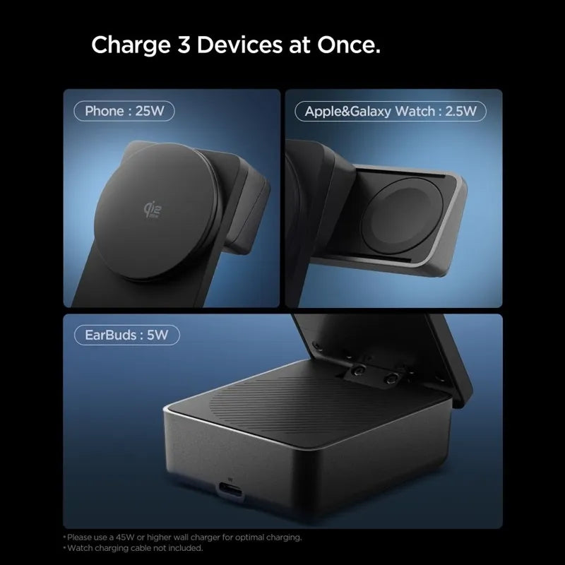 Spigen EF323MQ Essential – MagSafe 3 viename belaidis įkroviklis, skirtas iPhone, AirPods ir Apple Watch 25W Qi 2.2 (juodas)