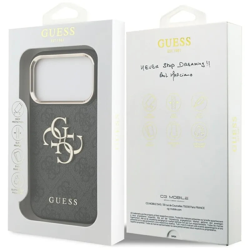 Guess 4G Big 4G Classic Logo – dėklas iPhone 17 Pro (juodas / auksinis)