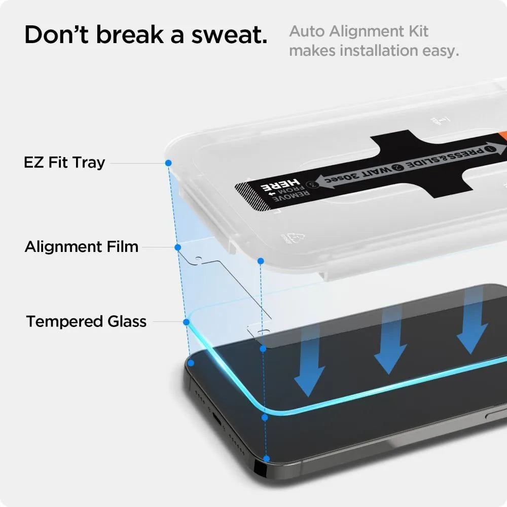 Spigen Glas.TR EZ Fit – grūdintas stiklas Apple iPhone 16e / iPhone 14 / iPhone 13 / iPhone 13 Pro (skaidrus)
