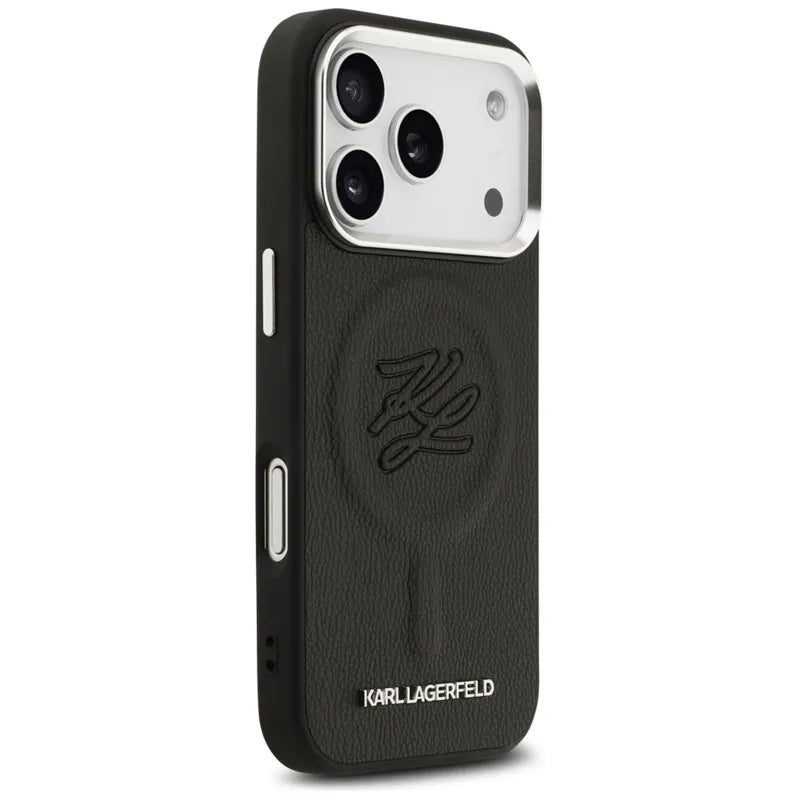 Karl Lagerfeld Initial & Metal Logo MagSafe – dėklas, skirtas iPhone 17 Pro (juodas)
