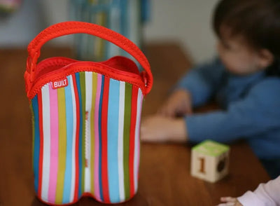 BUILT Bottle Buddy krepšys dviem buteliukams su laikikliu (Baby Pink Stripe)