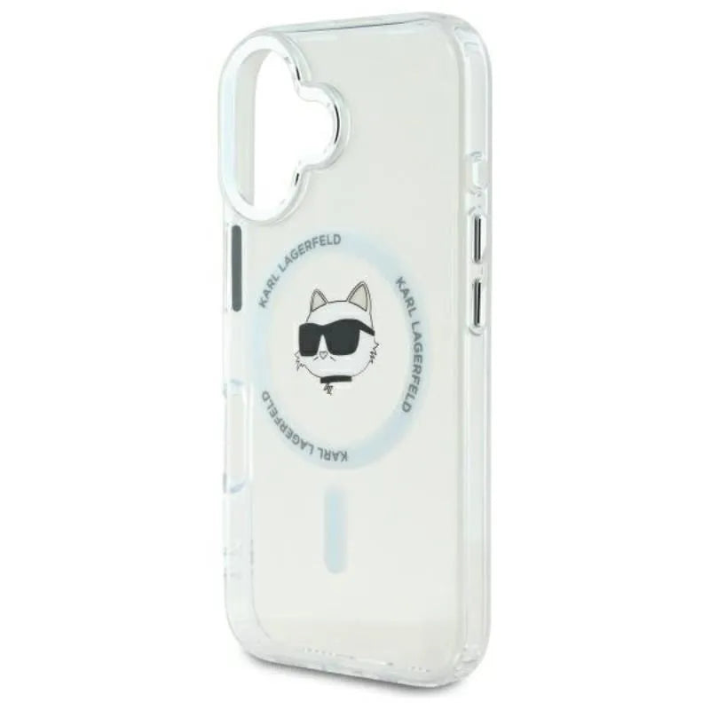 Karl Lagerfeld IML Metal Choupette Head MagSafe – dėklas iPhone 16 Plus (baltas)
