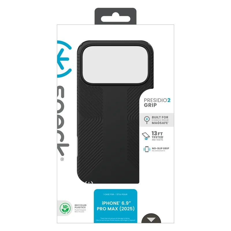 Speck Presidio2 Grip MagSafe – iPhone 17 Pro Max dėklas (juodas / pilkas / baltas)