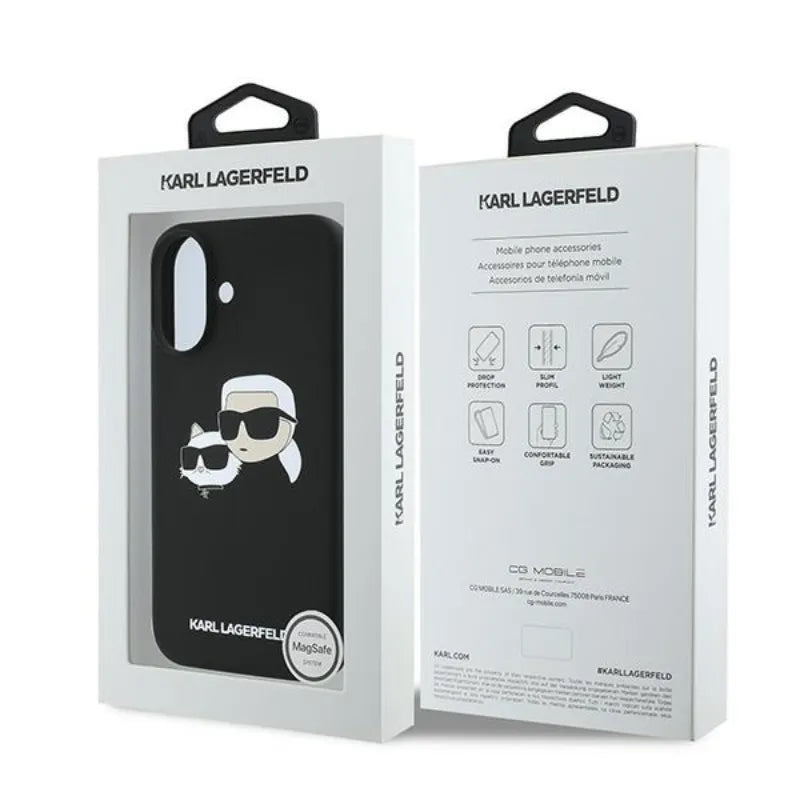 Karl Lagerfeld Silicone Double Heads Print MagSafe – dėklas iPhone 16 Plus (juodas)