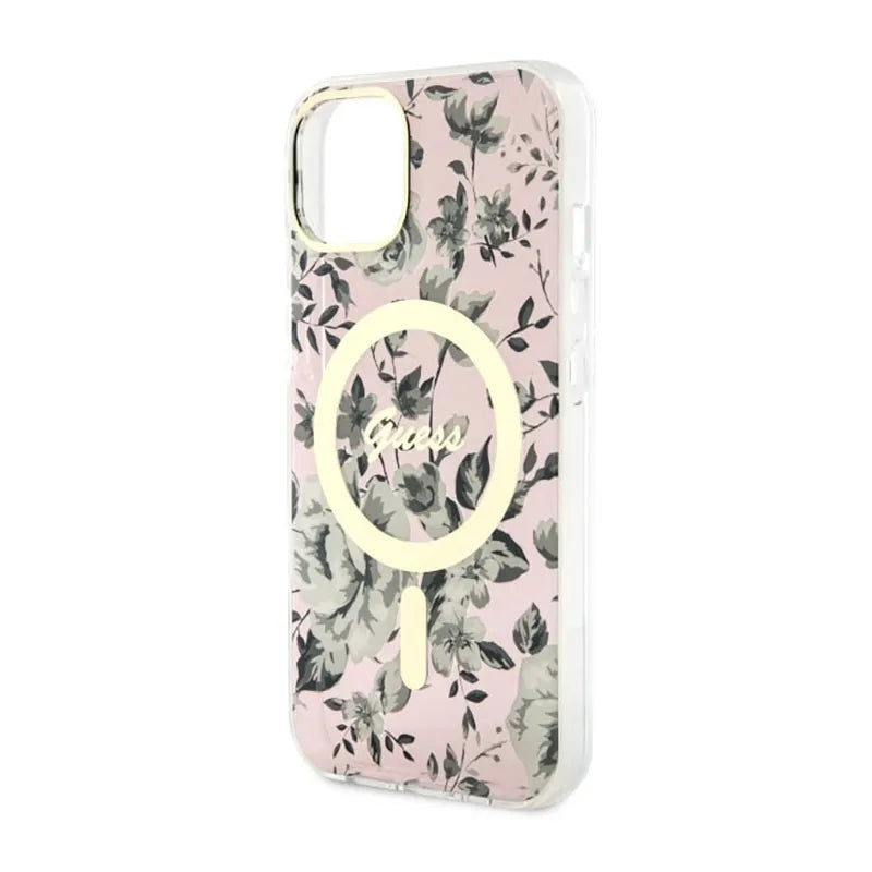 Guess Flower MagSafe – dėklas iPhone 14 Plus (rožinis)