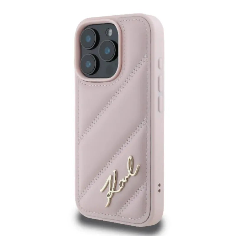 Karl Lagerfeld Quilted Signature – dėklas iPhone 16 Pro (rožinis)
