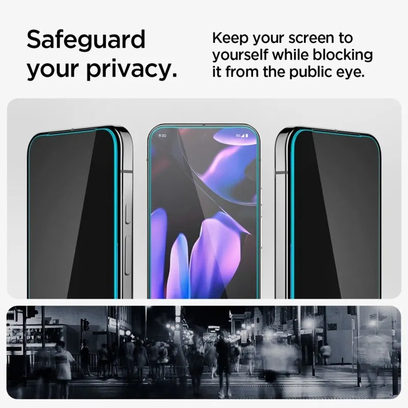 Spigen GLAS.TR EZ FIT Privacy 2 pakuotė – grūdintas stiklas su privatumo filtru, skirtas Google Pixel 9 / 9 Pro / 10 / 10 Pro (2 vnt.)