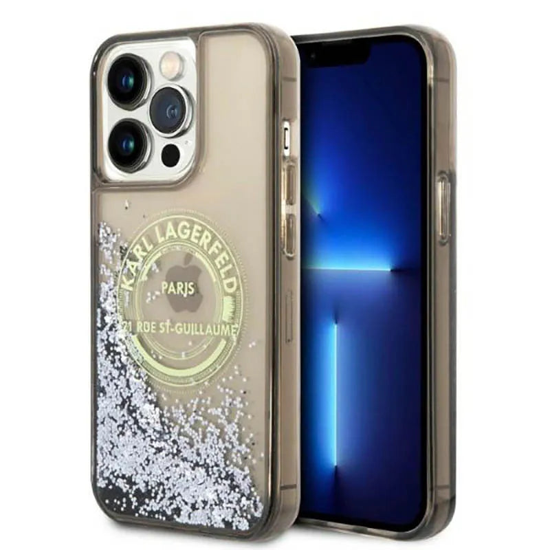 Karl Lagerfeld Liquid Glitter Round RSG Logo dėklas – dėklas iPhone 14 Pro Max (juodas)
