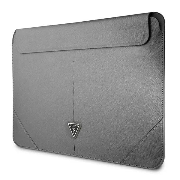 Guess Saffiano Triangle Logo dėklas – nešiojamojo kompiuterio krepšys 13" / 14" (sidabrinis)