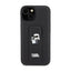 Karl Lagerfeld Gripstand Saffiano Karl & Choupette Pins – dėklas iPhone 15 Plus (juodas)