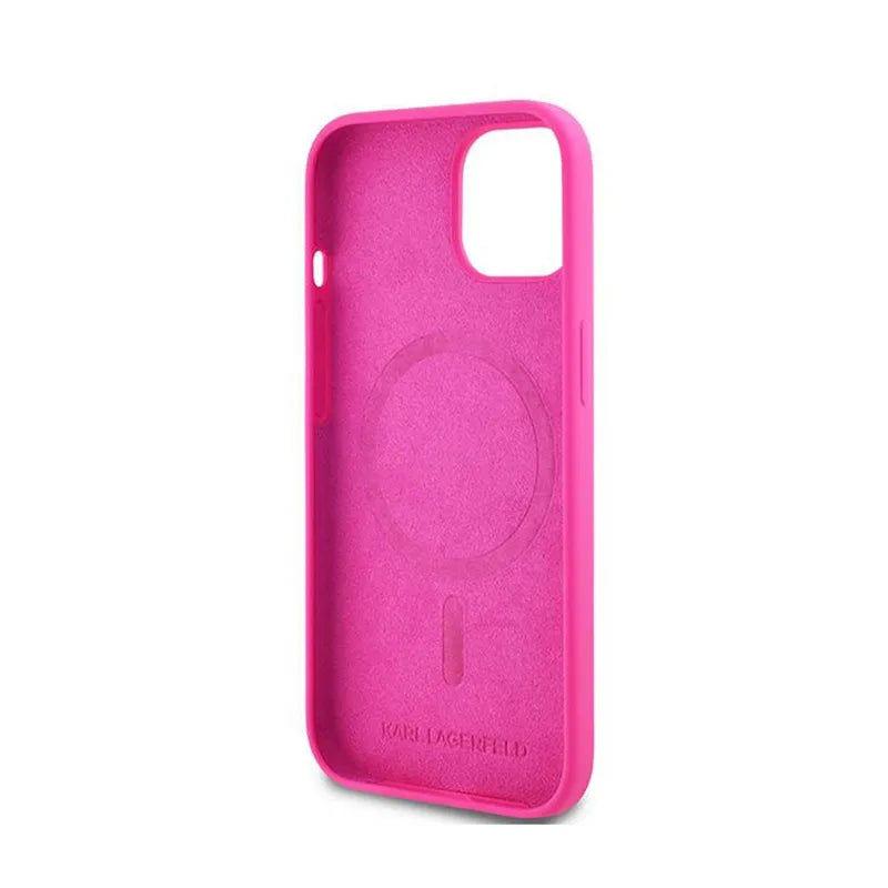 Karl Lagerfeld Silicone Choupette Head MagSafe – dėklas iPhone 15 Plus / 14 Plus (rožinis)