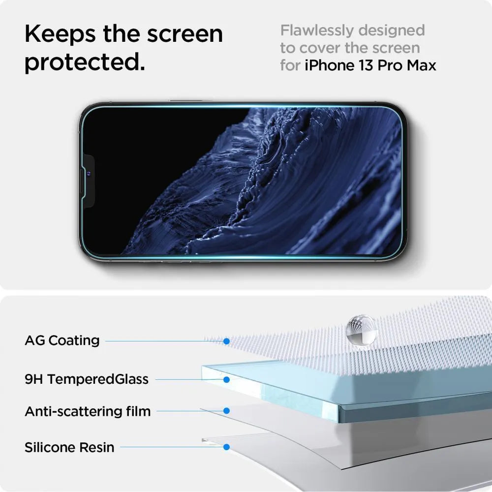 Spigen Glas.TR EZ Fit – grūdintas stiklas Apple iPhone 16e / iPhone 14 / iPhone 13 / iPhone 13 Pro (skaidrus)