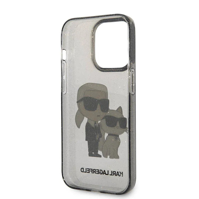 Karl Lagerfeld IML Glitter NFT Karl & Choupette – dėklas, skirtas iPhone 14 Pro (juodas)