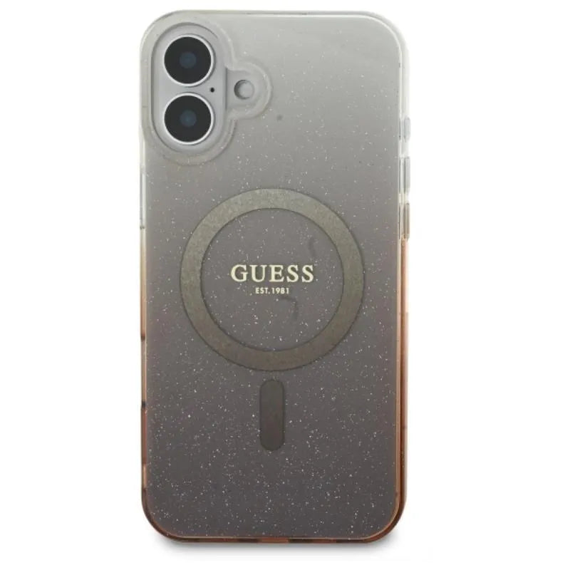 Guess IML Glitter Gradient MagSafe – dėklas iPhone 16 (rudas)