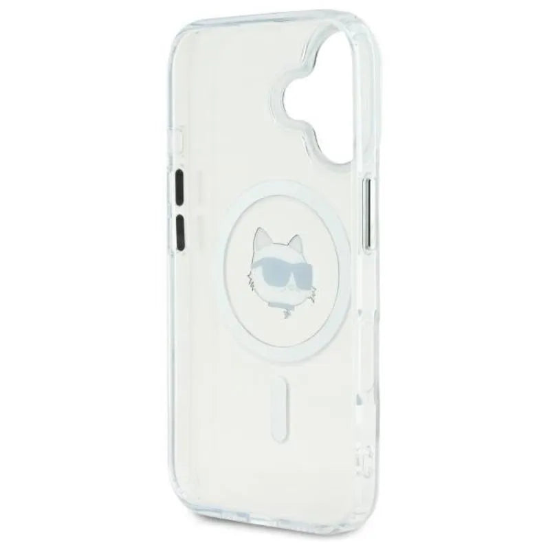 Karl Lagerfeld IML Metal Choupette Head MagSafe – dėklas iPhone 16 Plus (baltas)