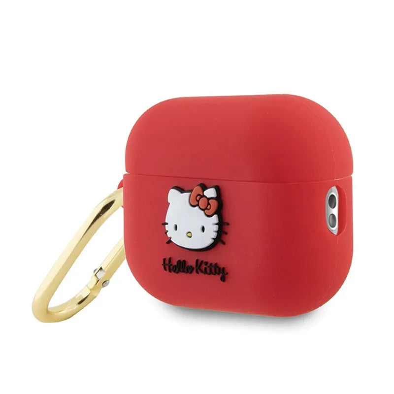 Hello Kitty silikoninis 3D kačiuko galvos formos dėklas, skirtas AirPods Pro 2 (fuksijos spalvos)