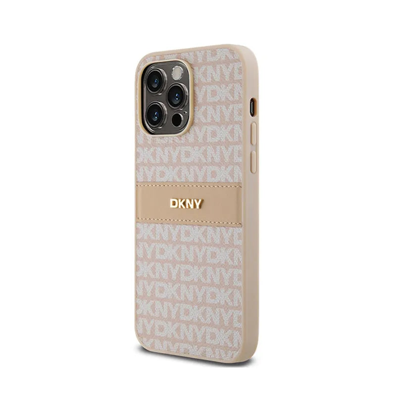 DKNY Leather Mono Stripe & Metal Logo – iPhone 14 Pro dėklas (rožinis)