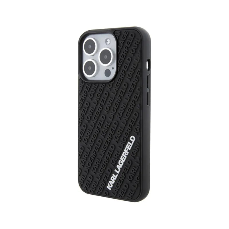 Karl Lagerfeld 3D Rubber Multi Logo dėklas, skirtas iPhone 15 Pro (juodas)