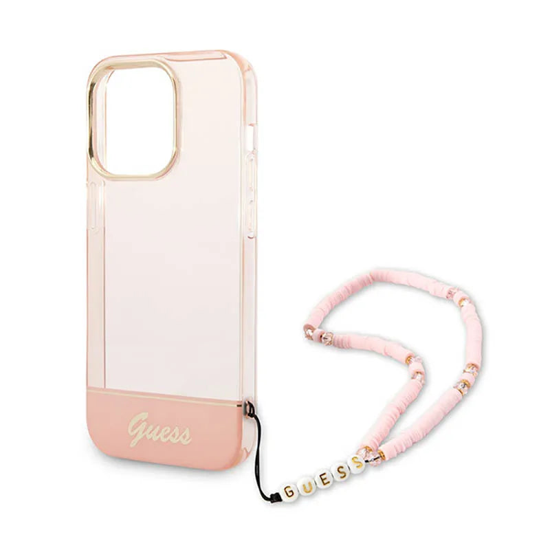 Guess Translucent Pearl Strap – dėklas iPhone 14 Pro (rožinis)