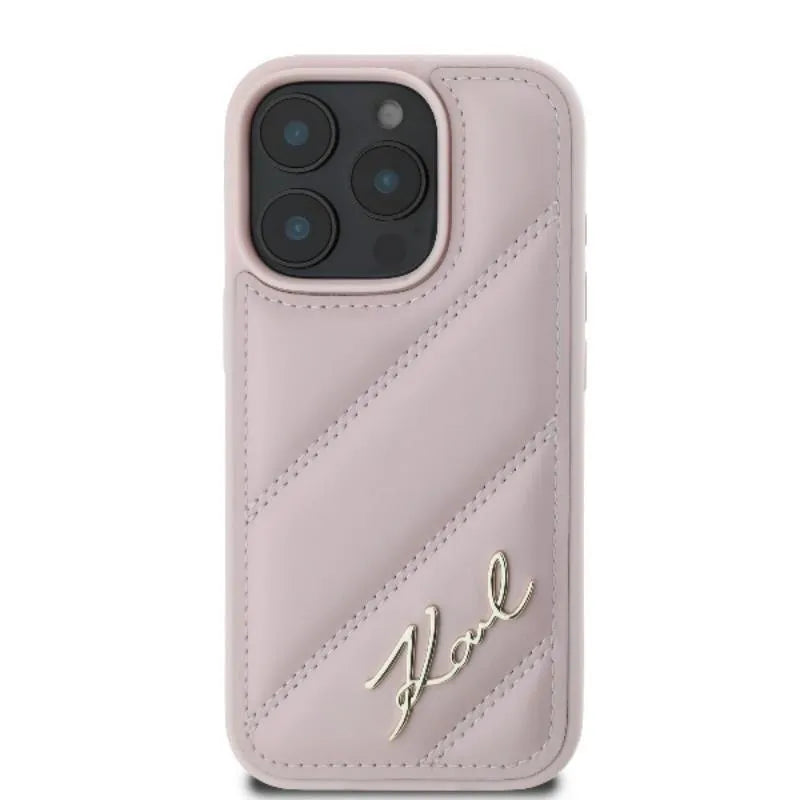 Karl Lagerfeld Quilted Signature – dėklas iPhone 16 Pro (rožinis)