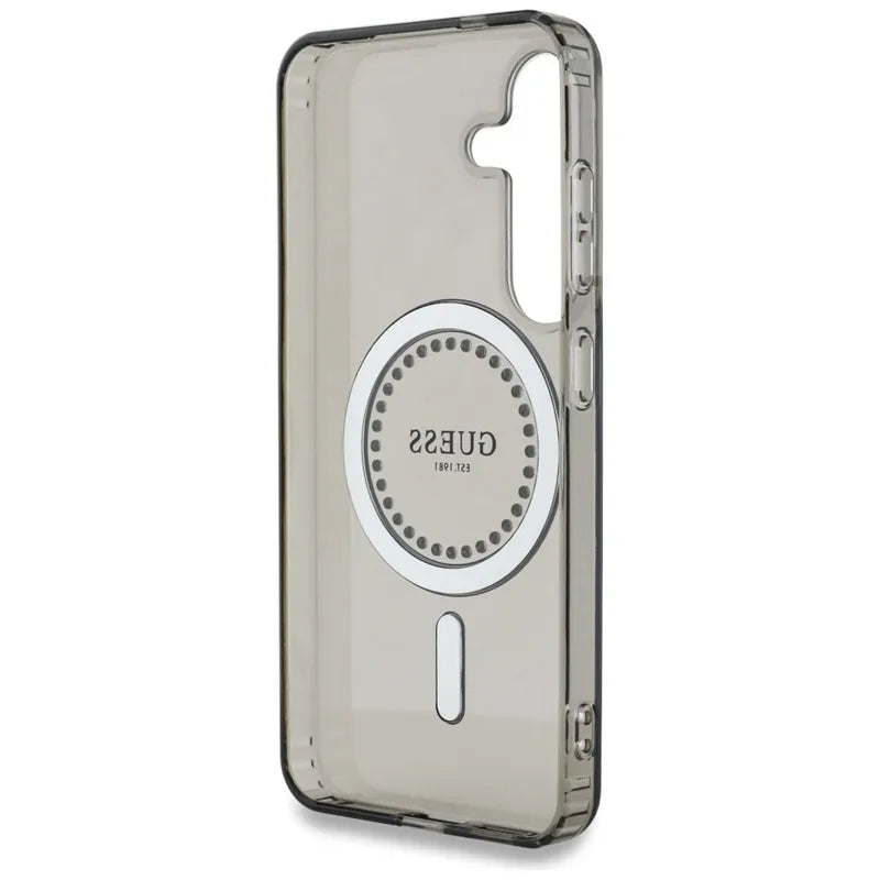 Guess Rhinestones Printed Classic Logo MagSafe – dėklas Samsung Galaxy S25 telefonui (juodas)