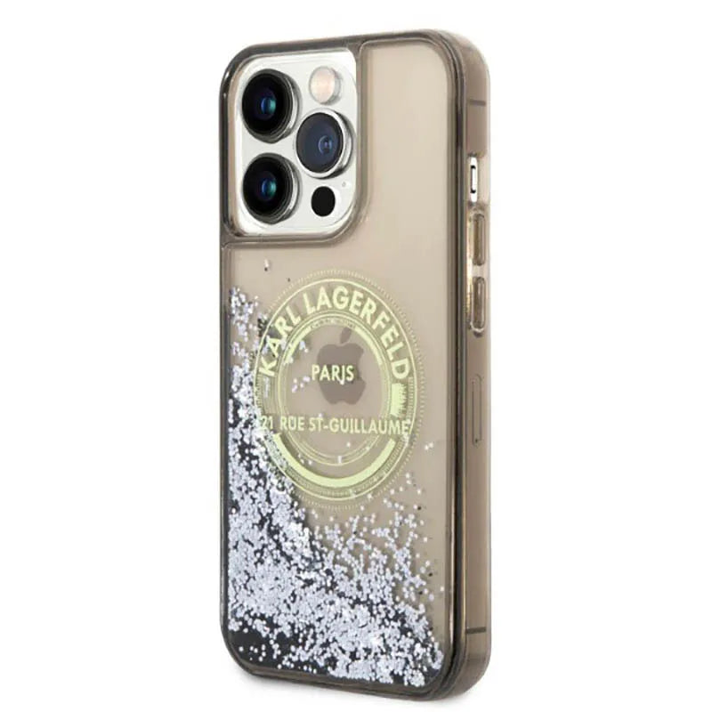 Karl Lagerfeld Liquid Glitter Round RSG Logo dėklas – dėklas iPhone 14 Pro Max (juodas)