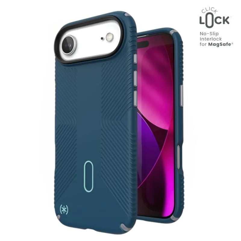 Speck Presidio2 Grip ClickLock & MagSafe – iPhone Air dėklas (Deep Sea / Silver Metallic / Spell Blue)